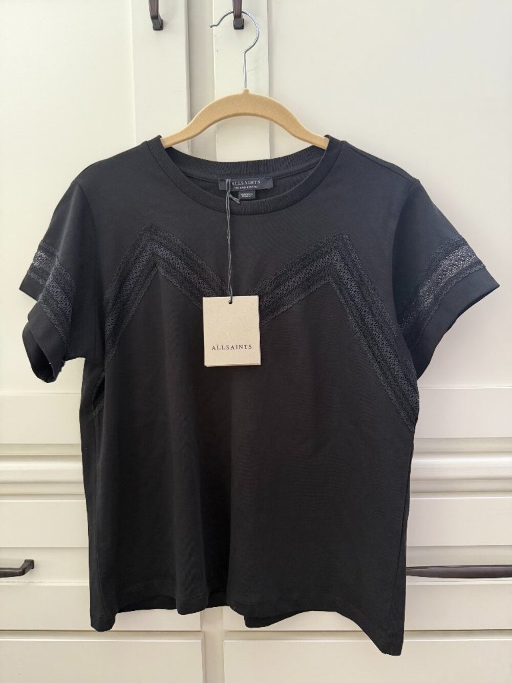 NWT AllSaints Lina Lace Tee Black Size S